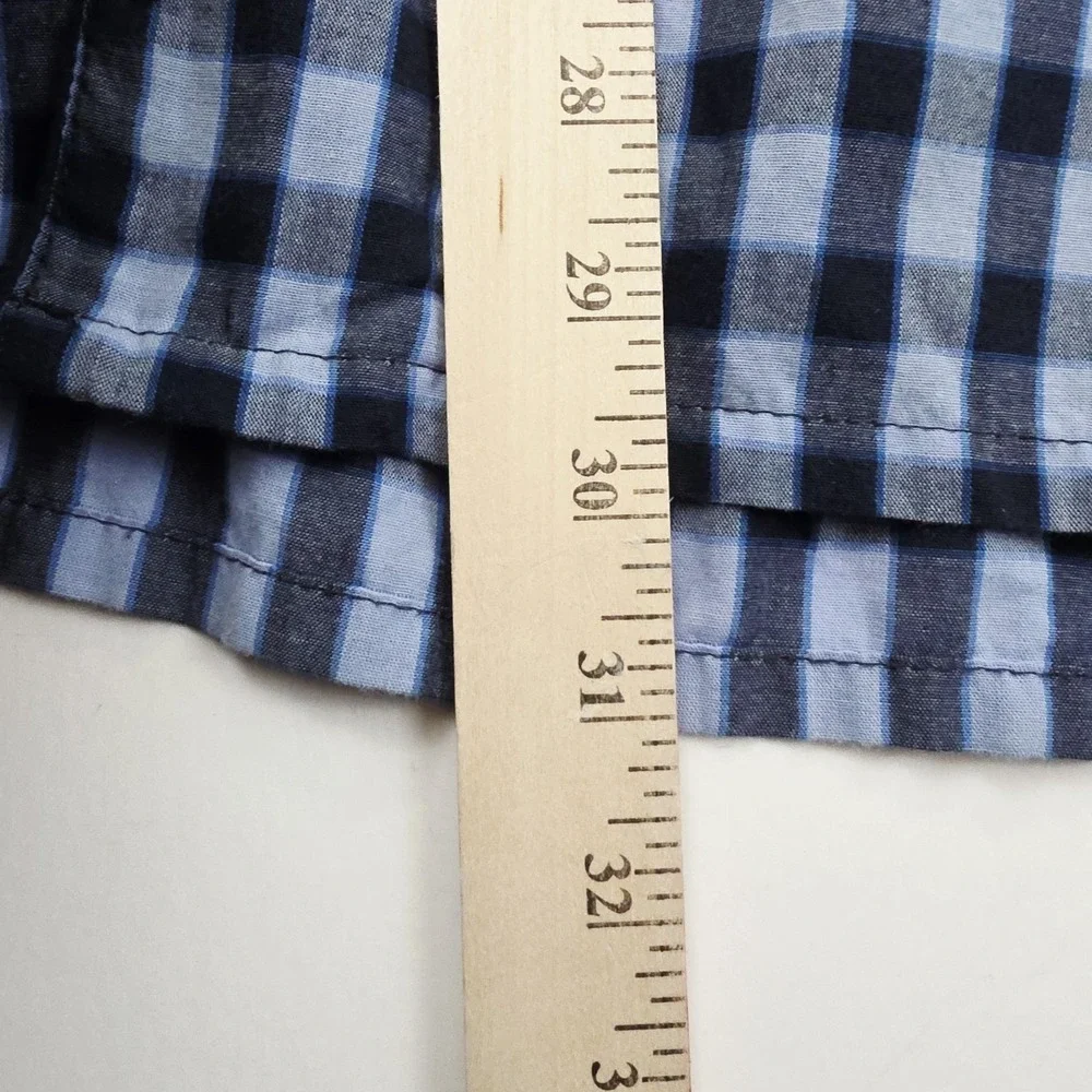 Hanes Pajama Set‎ Mens 2XL Blue Black Check Button Front Sleepwear Lounge Casual